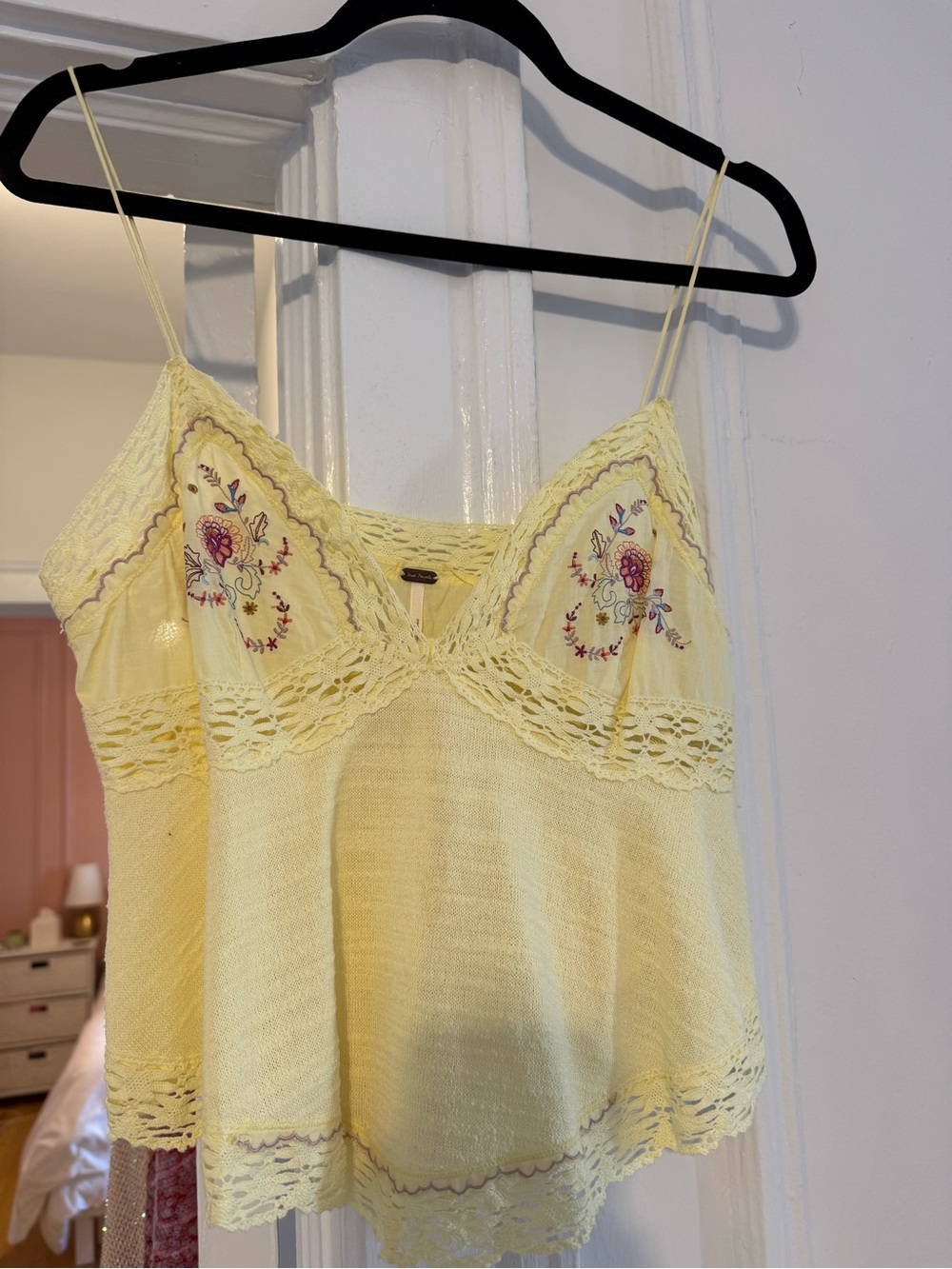 Yellow Lace & Embroidered Camisole Tank Top